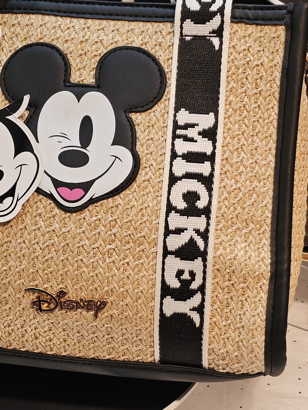 Disney Mickey Mouse Rafia Black & Natural Crossbody Bag - Picture 13 of 16